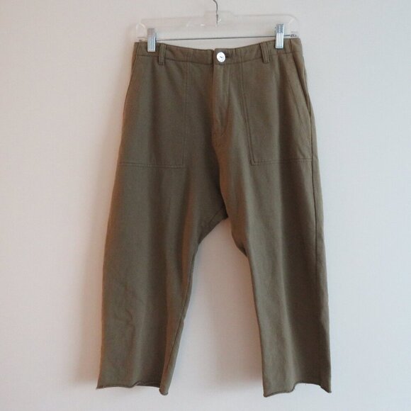 ACACIA Dublin Pant in Moss Green Cotton Raw Hem Casual Travel Vacation - Size S - Picture 2 of 16